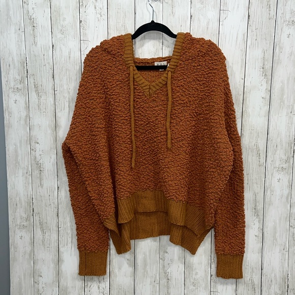 POL Popcorn Hoodie Pullover Sweater Pocket Adjustable Strings Large Rust Orange - Picture 1 of 7
